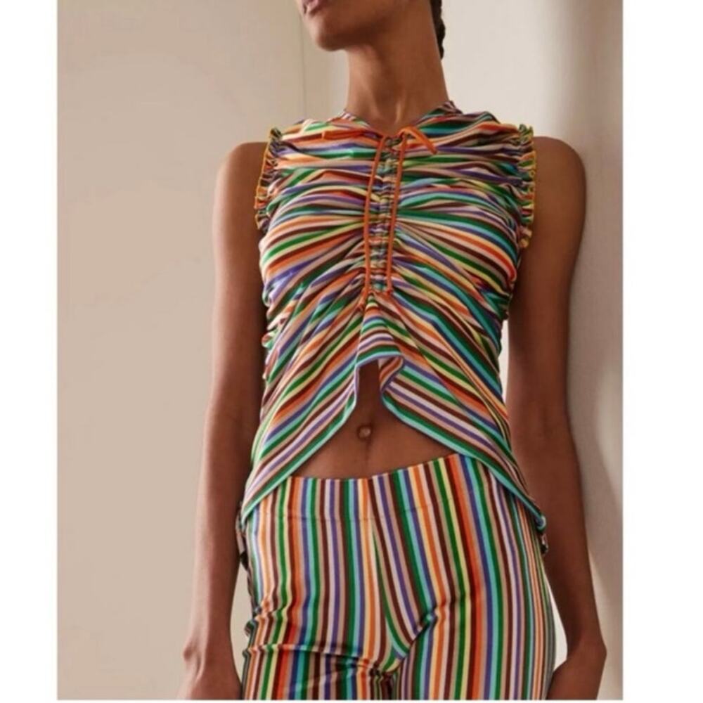 SIEDRES Multicolor Striped Ruched Sleeveless Top